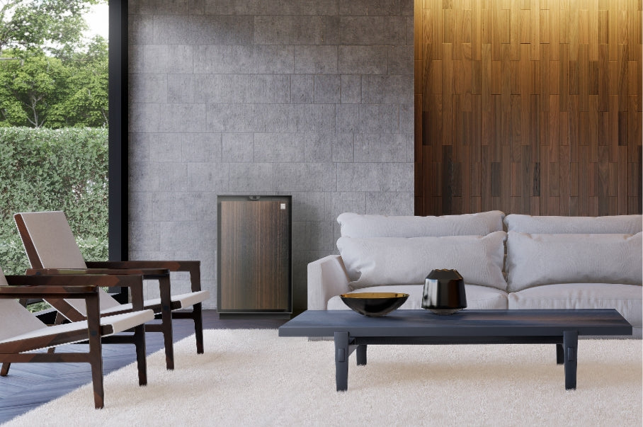 パラディアムのスモークホワイトオークがモダン客間に設置してある